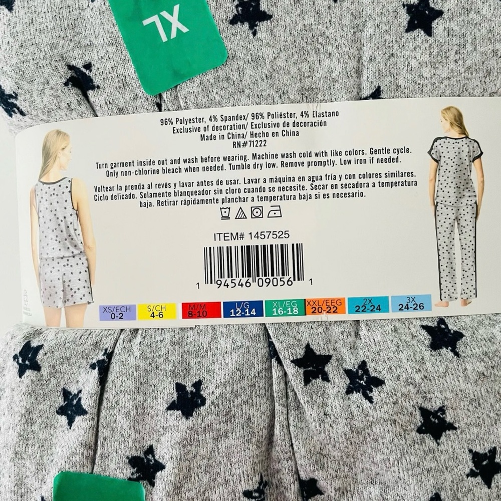 Lucky Brand Pajama Set Womens XL Gray Stars 4 Pieces T Shirt Tank Top Pant Short - Picture 3 of 5